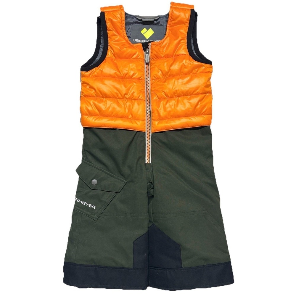 Obermeyer Kids I-Grow Ski Bib Overalls Orange Olive Green‎ Size 1 Snow Pants